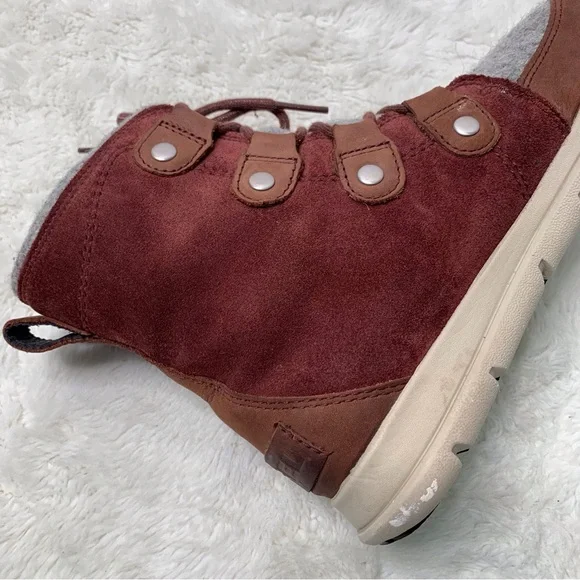 Sorel Women's Red Grey Explorer Joan Redwood Felt Waterproof Winter Boot Size 7 - Picture 7 of 13